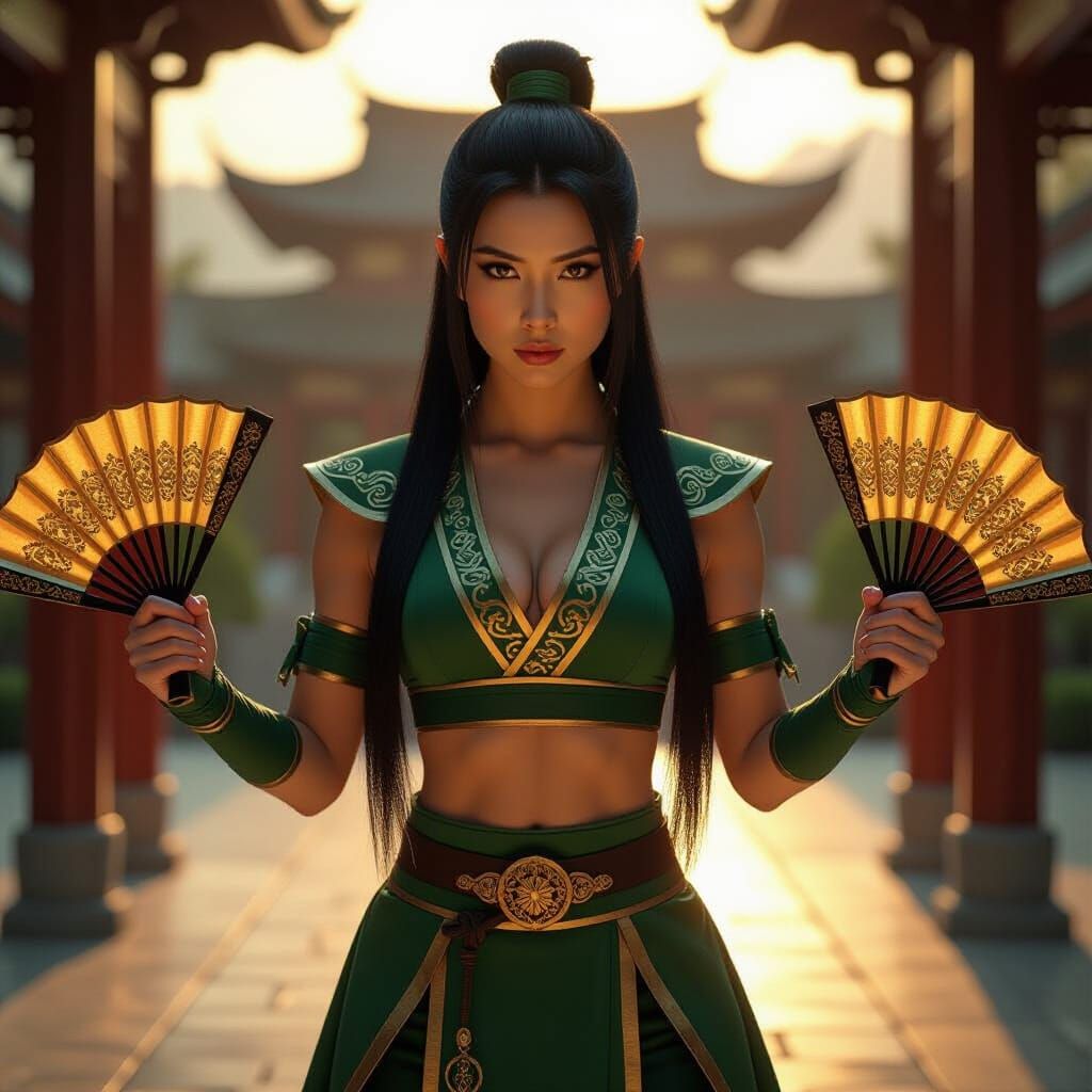 Kyoshi Warrior Woman in Golden Hour Lighting