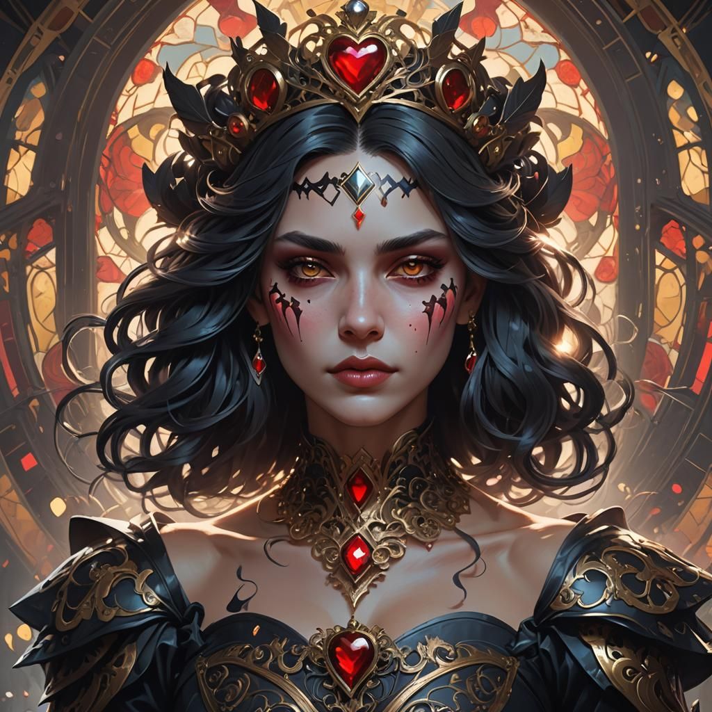 Queen of Black Hearts: Hyperdetailed Art Nouveau Portrait