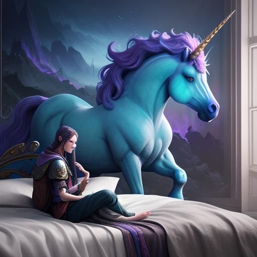 Fantastical Unicorn in Bed: Matte Painting