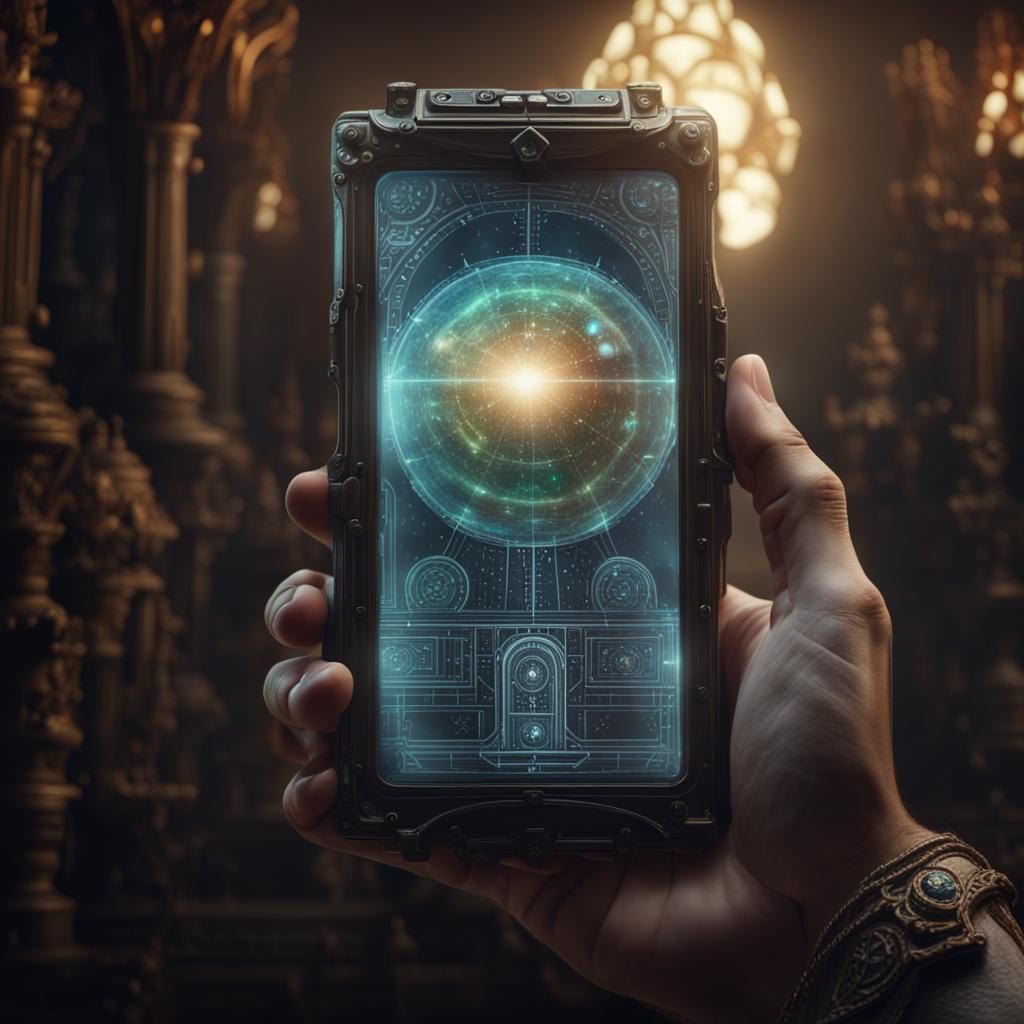 Holographic Projector Showing Alien World: Fantasy Art