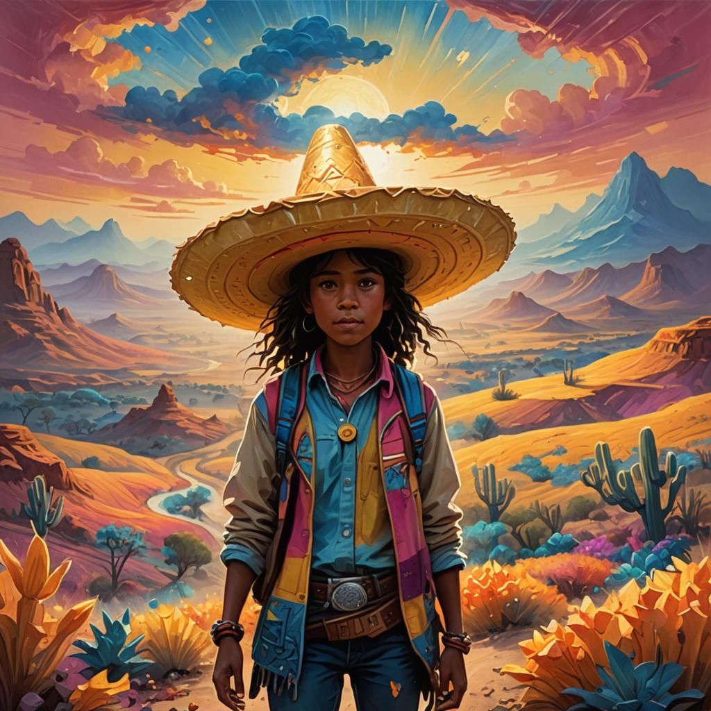 Woman in Tortilla Chip Hat: Fantasy Art Nouveau