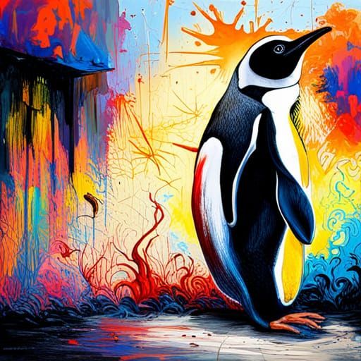 Penguin Graffiti Art in Street Style