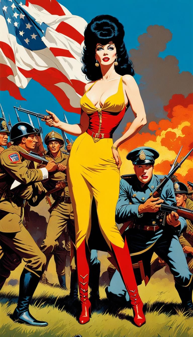 Elvira as a War superhero