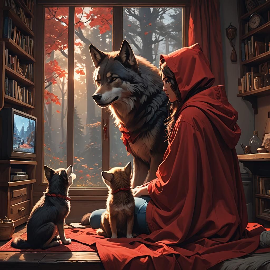red riding hood and her pet wolf