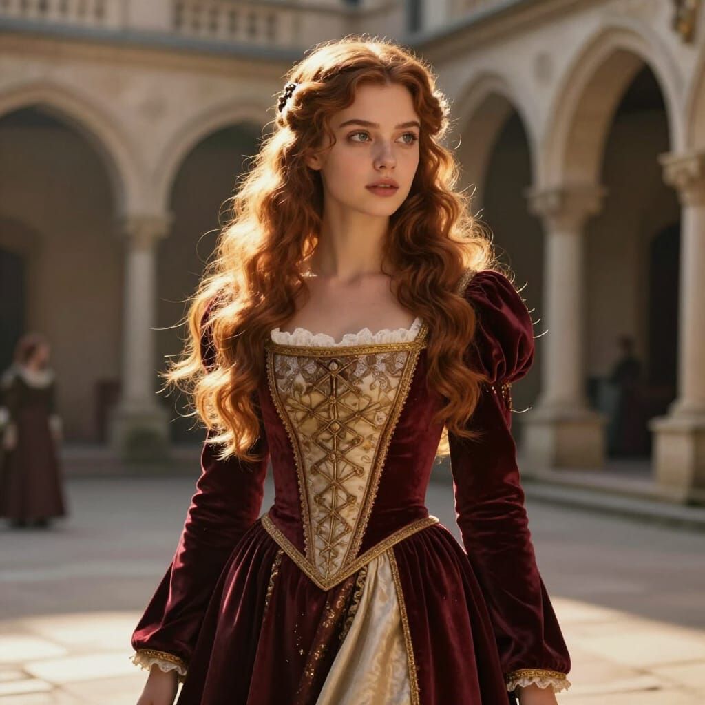 Elegant Medieval Woman Portrait in Golden Hour Light