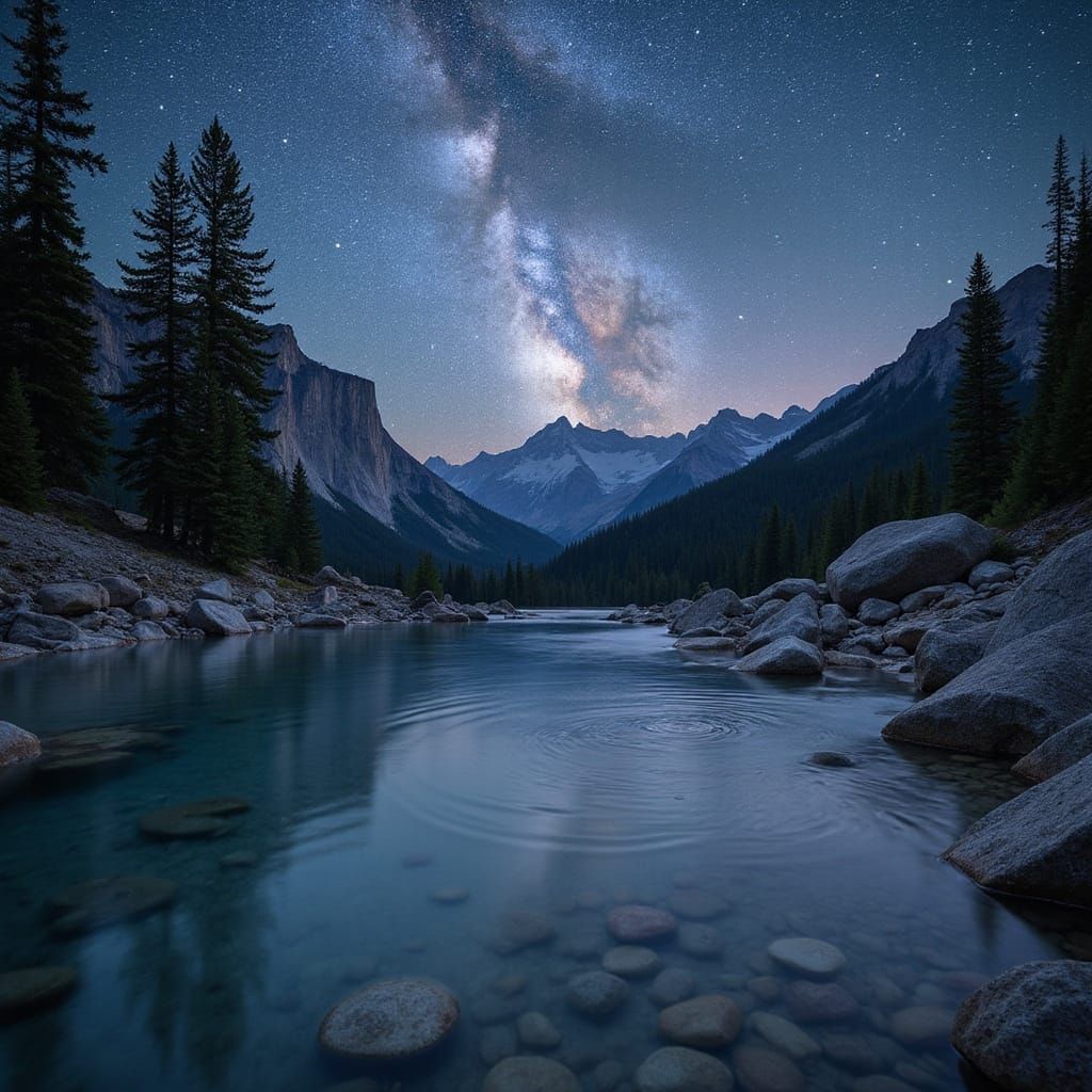 Mountain Spring Reflects Starry Night Sky