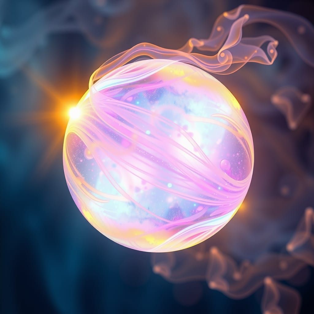 Iridescent Orb with Ethereal Mist