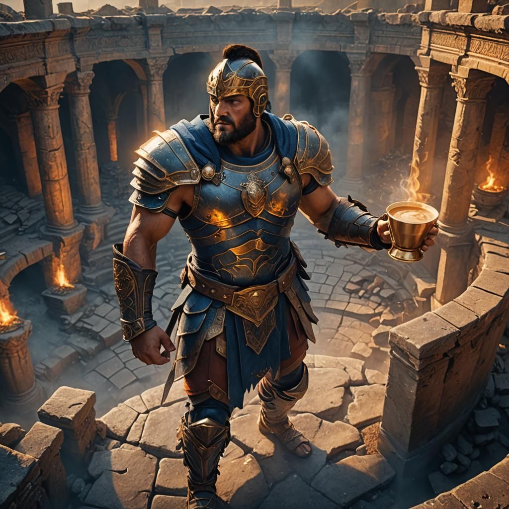 Gladiator's Coffee Break in Ancient Arena