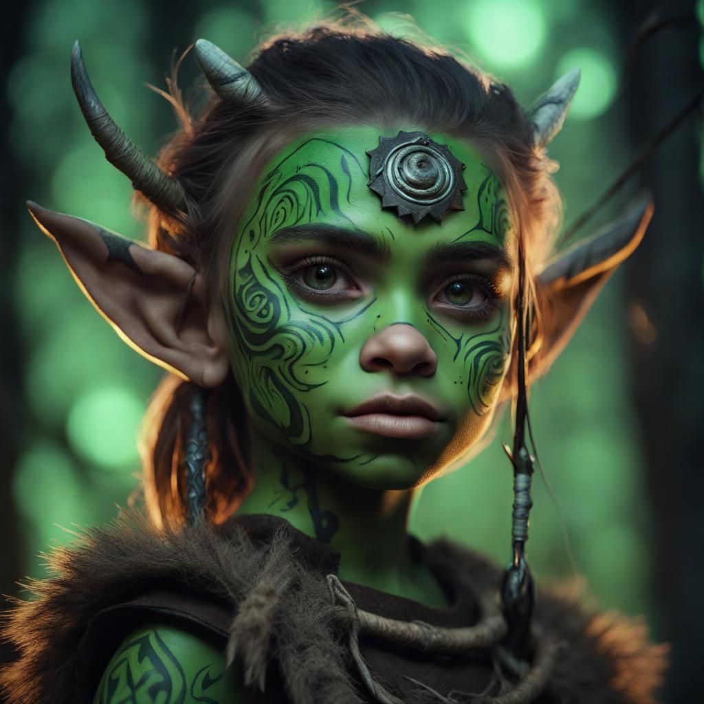 Goblin Girl Portrait in Forest, Detailed Fantasy Art