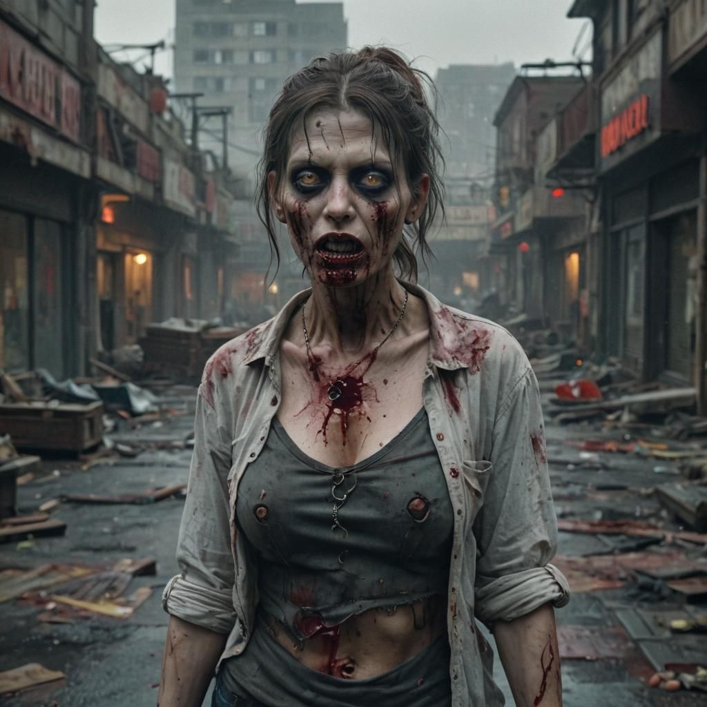 Hyperrealistic Zombie in Desolate Shopping Mall