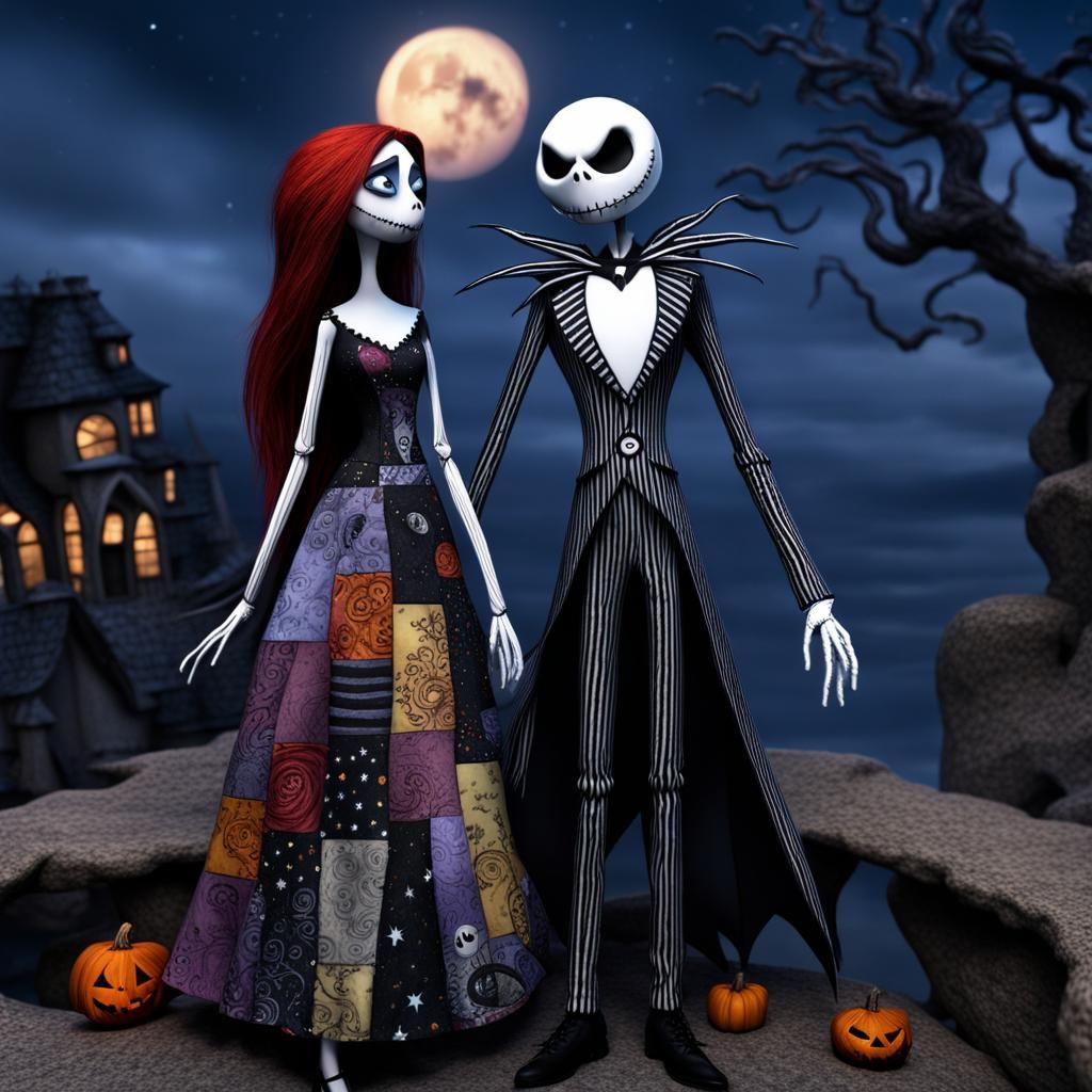 ((Jack skellington)) and ((Sally patchwork dress))
