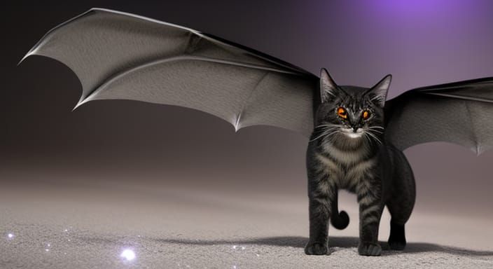 Photorealistic Hybrid Bat-Cat Creature in Quartz Cave
