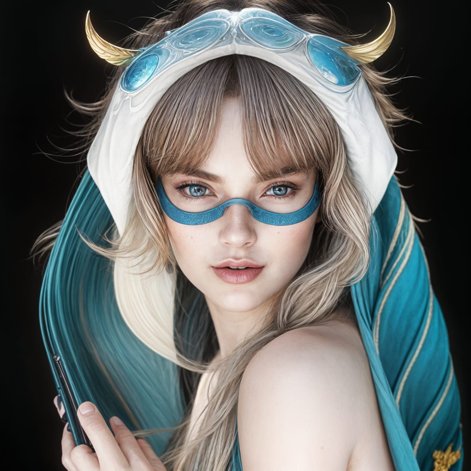 Detailed Portrait with Vivid Blue Eyes