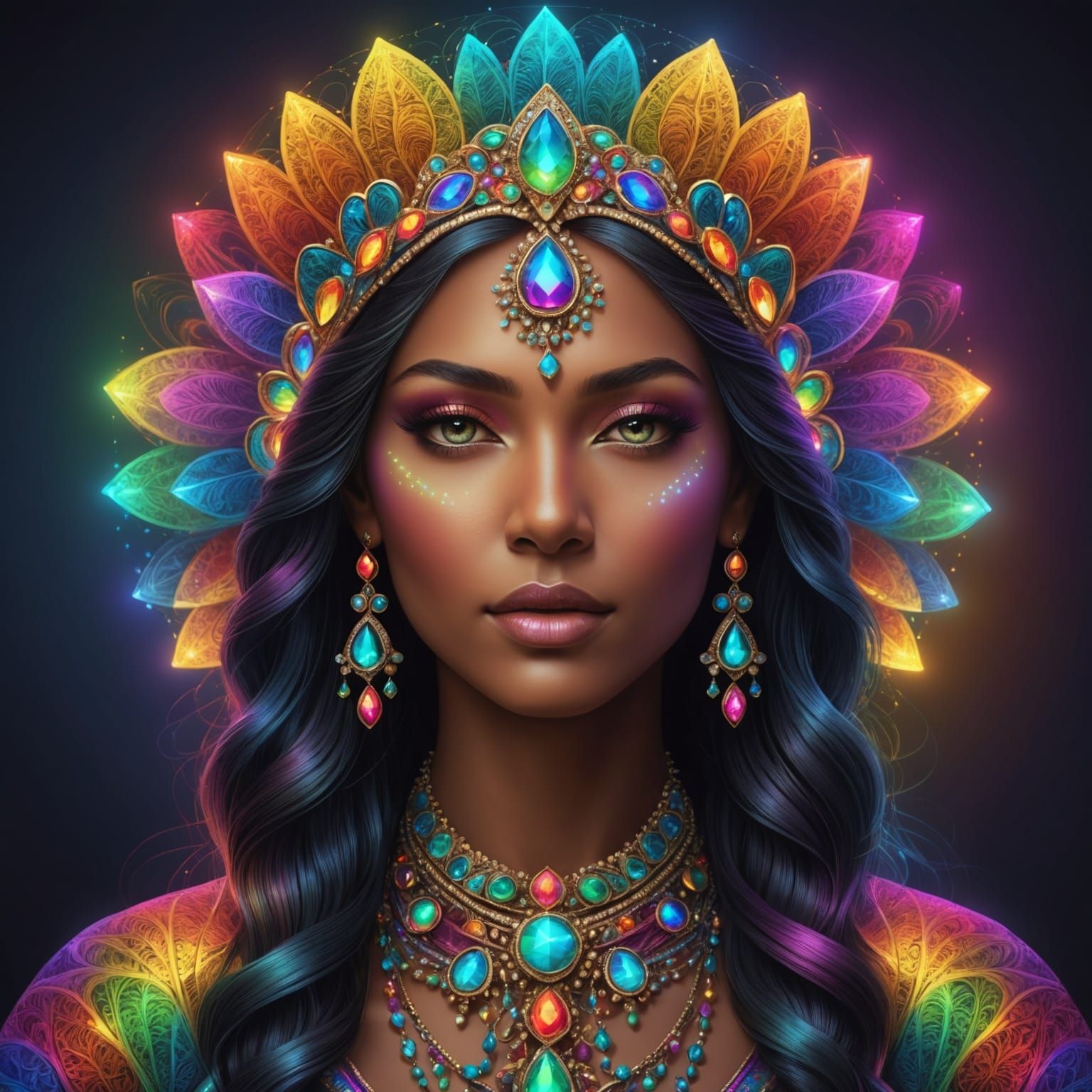 Goddess Portrait with Rainbow Lighting in Hyperrealism