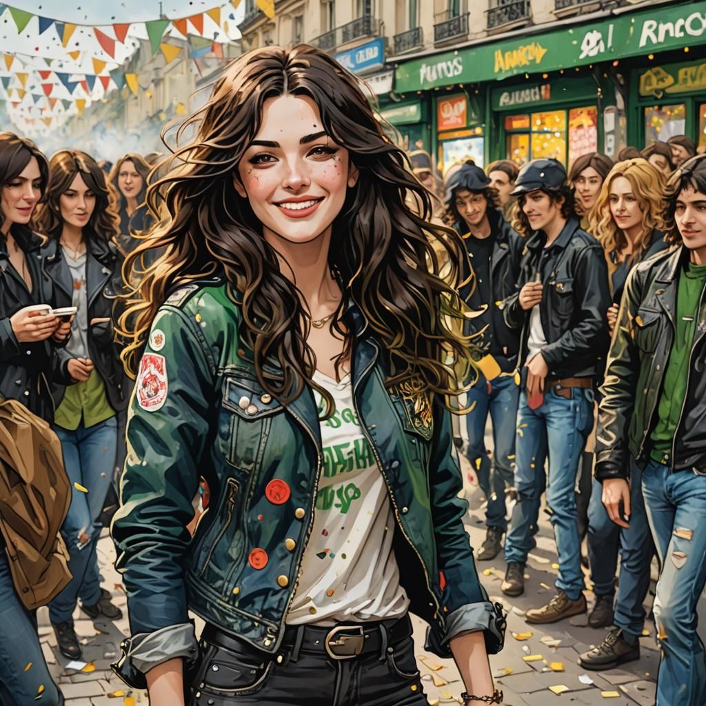 Brunette Anarchist at Parisian Carnival in Anime Style