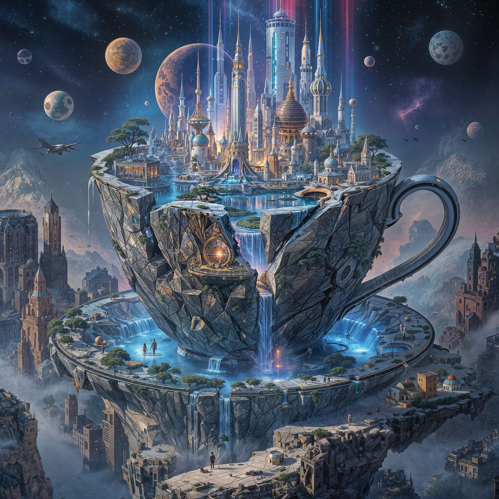 Cyberpunk Synthwave Teacup Metropolis