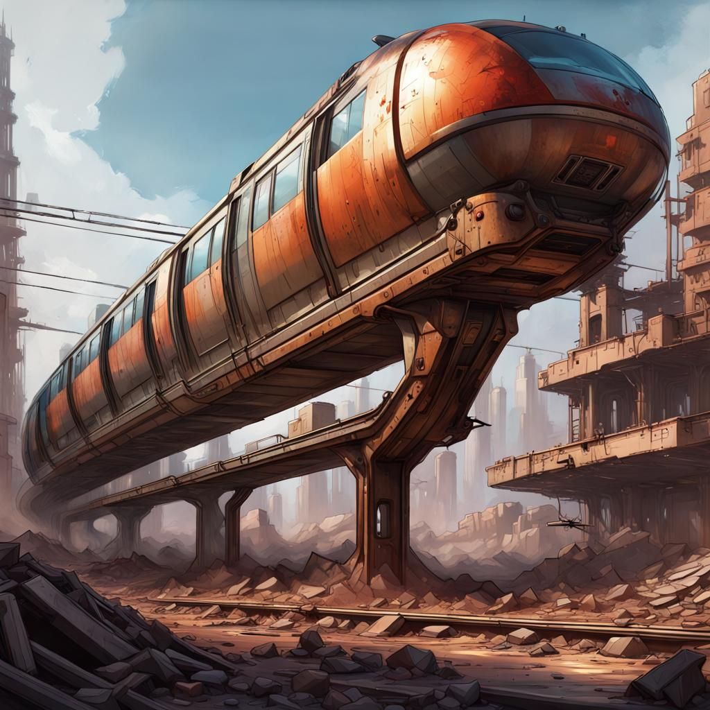 Monorail Speeds Through Ruined Wasteland in 8K