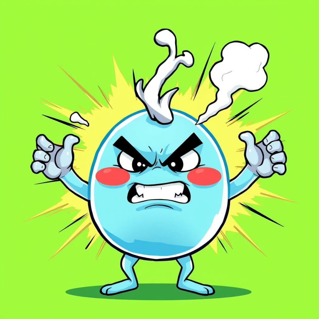 Angry Translucent Mascot in Anime Cartoon Style