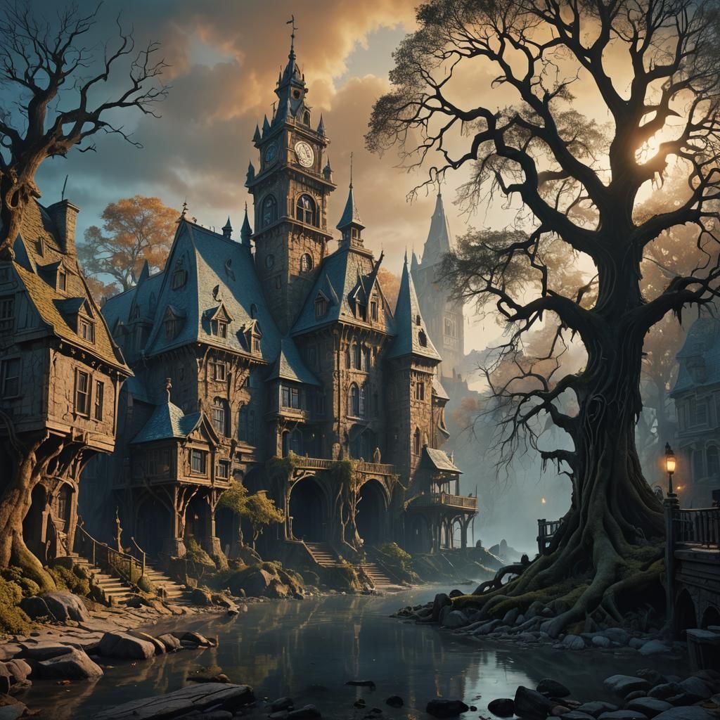 Eerie Ghost Town in Dark Fantasy Style
