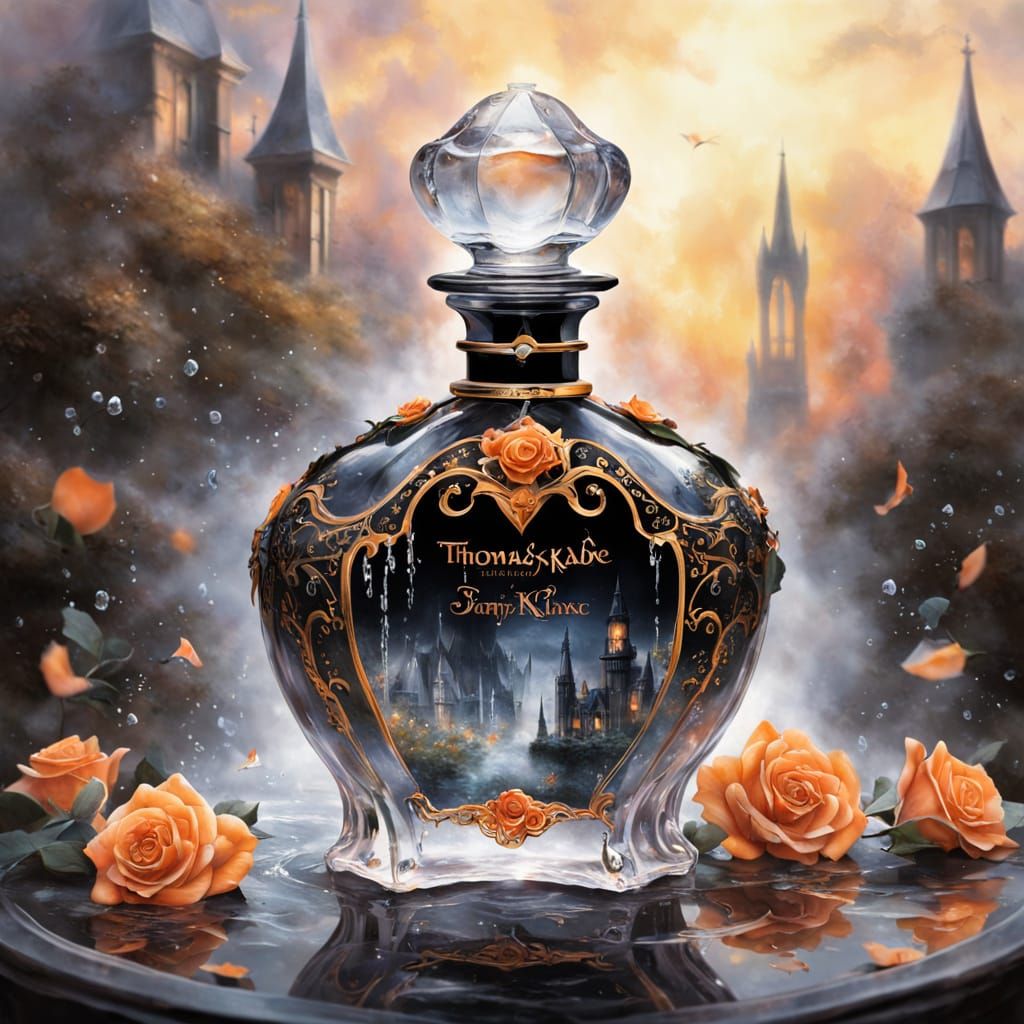 Gothic Perfume Bottle With Orange Petals and Mist