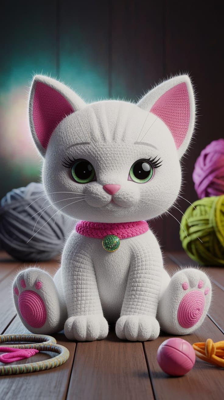 Cozy Handmade Kitten Plush Toy in Vibrant Colors