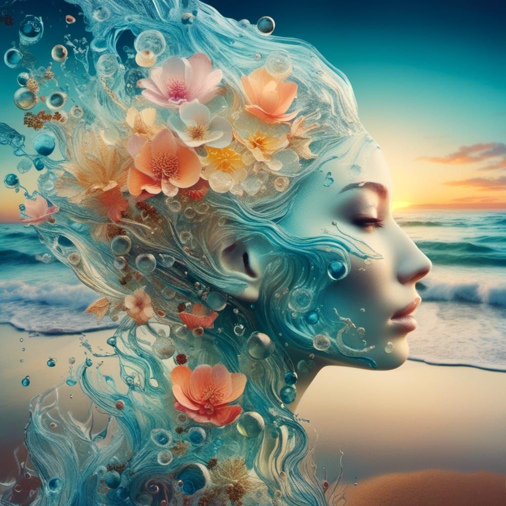 Dreamlike Beach Sunrise in Double Exposure Collage