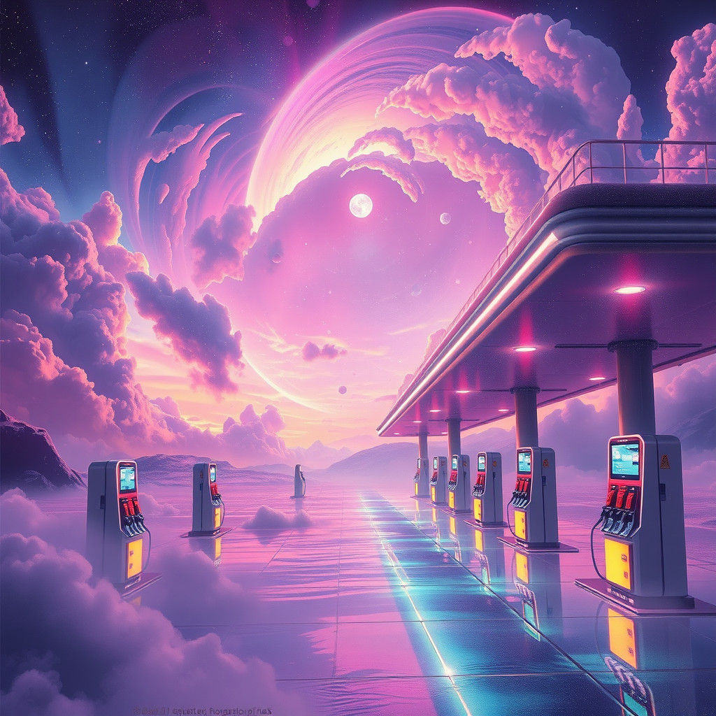 Surreal Alien Gas Station in Astral Dreamscape