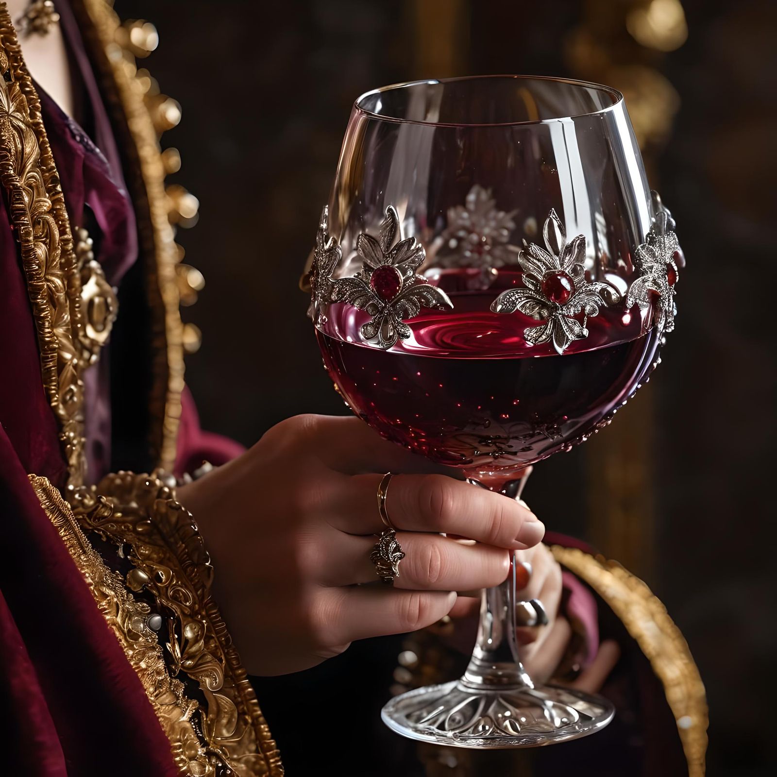Sparkling Wine in Ornate Glassware