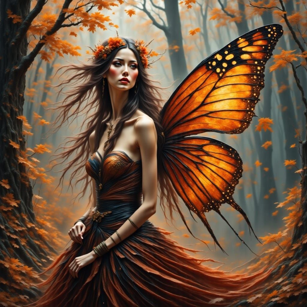 Enchanting Autumn Fairy in Dreamy Landscape
