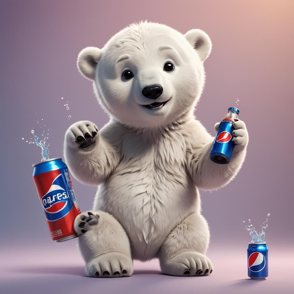 Baby Polar Bear Drinks Pepsi: Pixar-Style 3D Art