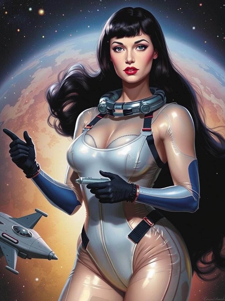 Bettie Page in Space with Sci-Fi Gun