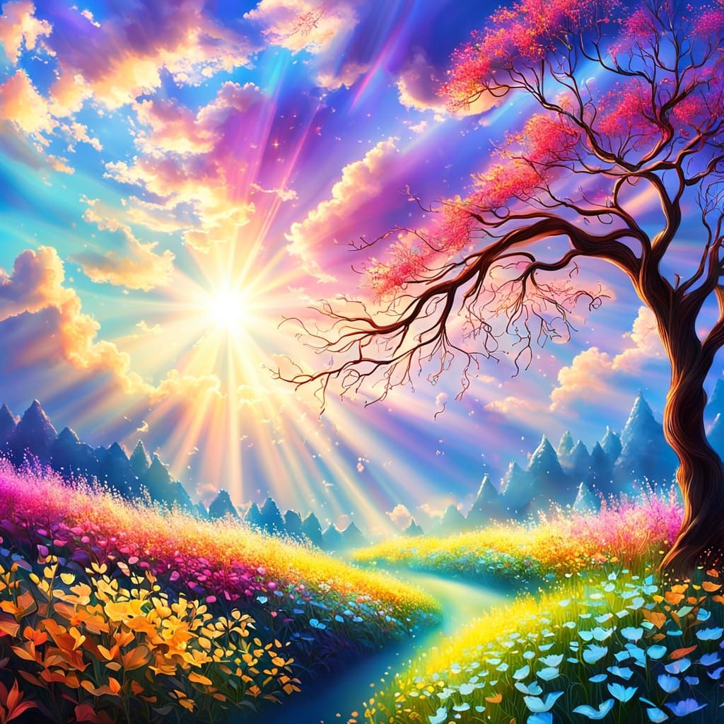 Vibrant Twig Twirling in Ethereal Fairytale Scene