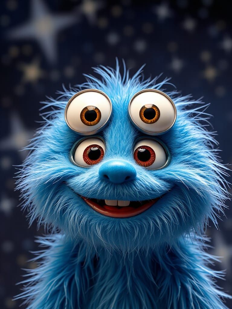 Goofy funny furry blue creature