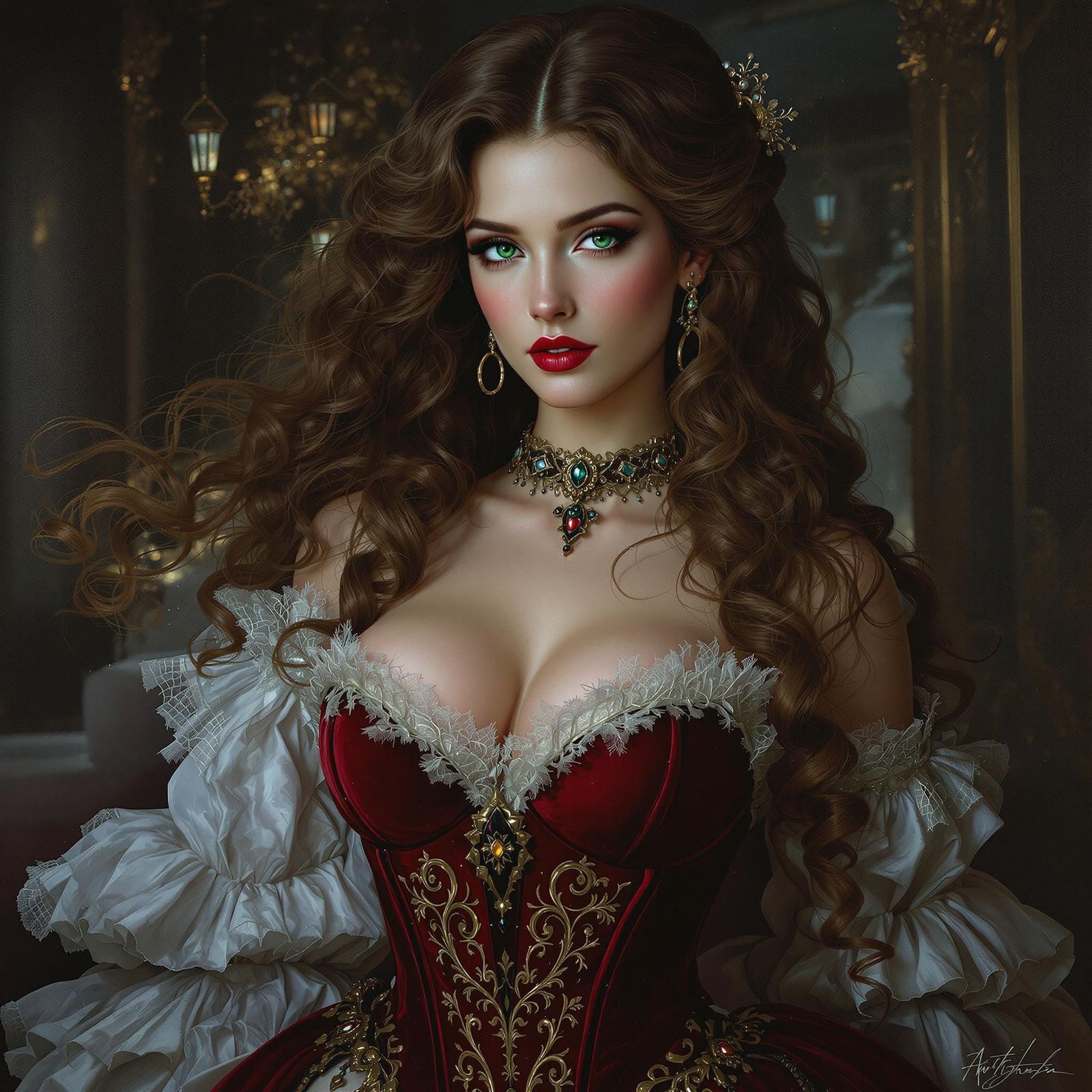 Rococo Lady Portrait with Velvet and Lace