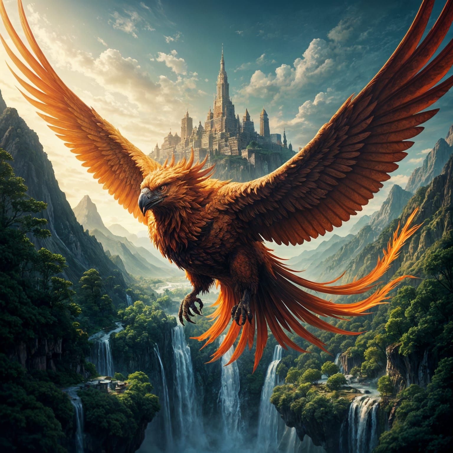 City on Phoenix Wings: Hyperrealistic Concept Art