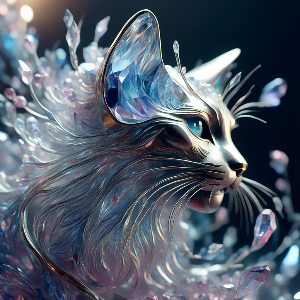 Ethereal Crystalline Cat Portrait