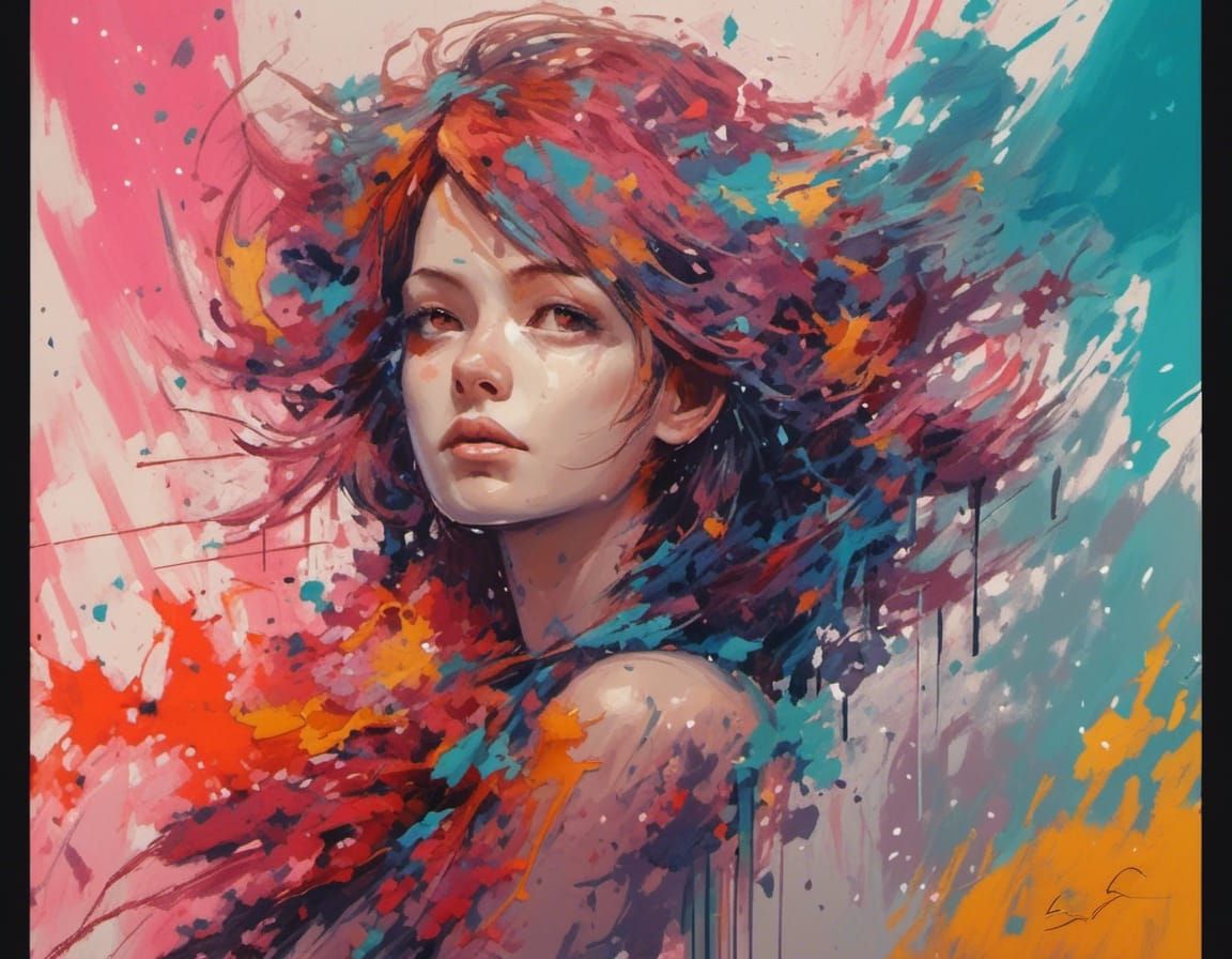 Elegant Lady in Expressive Splash Art Style