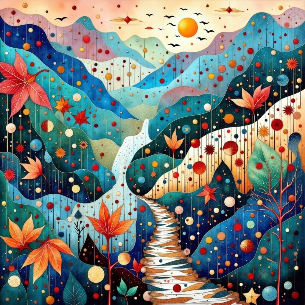 Vibrant Folk Art Masterpiece with Geometric Shapes