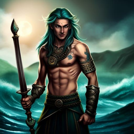 Sea Elf Mercenary with Hooked Sword in Fantasy Art