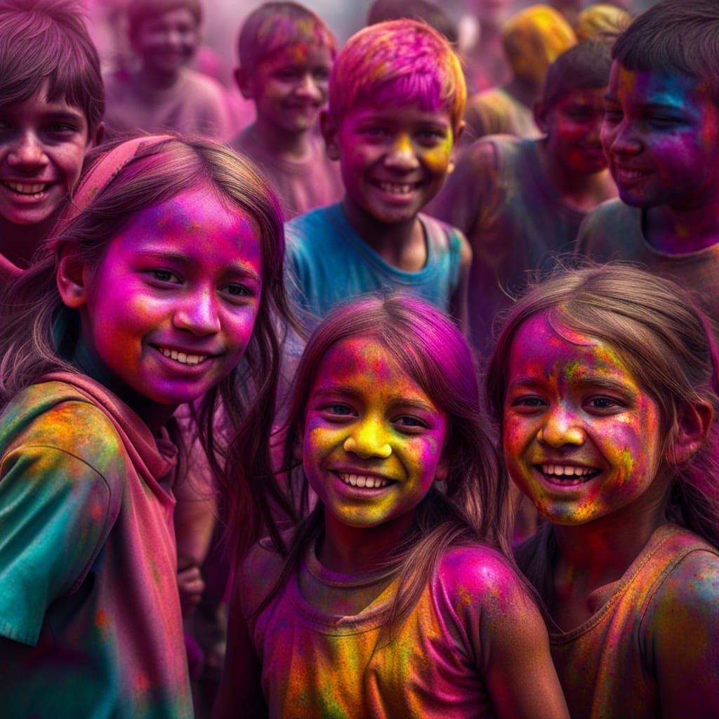 Kids playing Holi the festival of colors