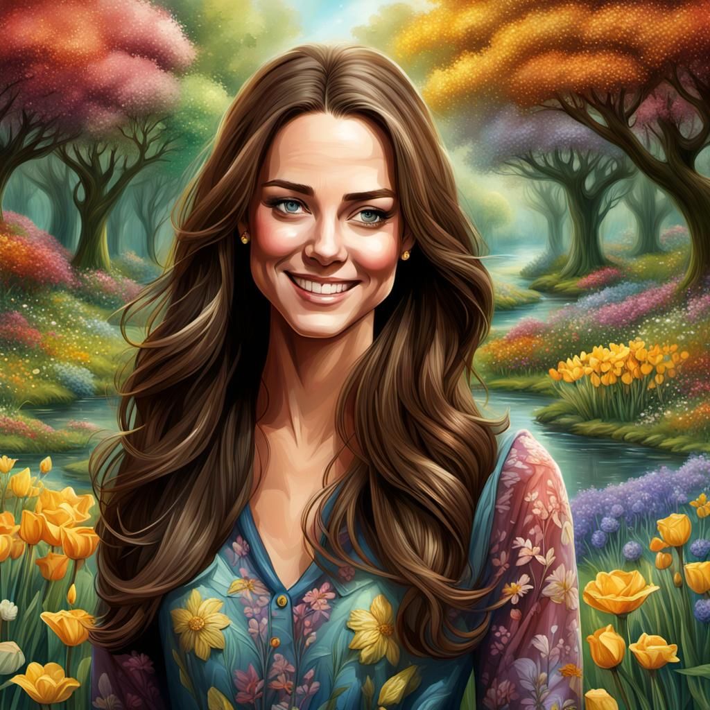 Beautiful Woman in Daffodil Park: Fantasy Art