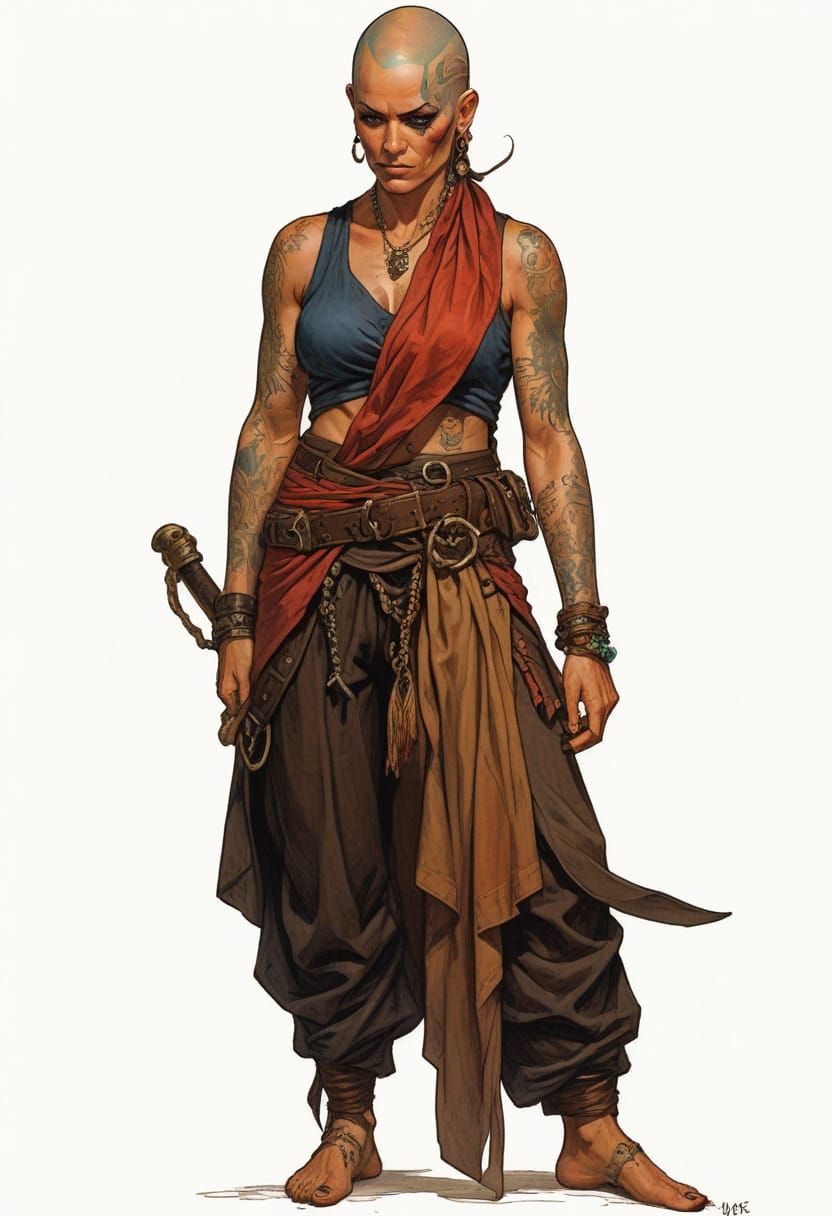 Barefooted Pirate Character as Detailed Fantasy Illustration