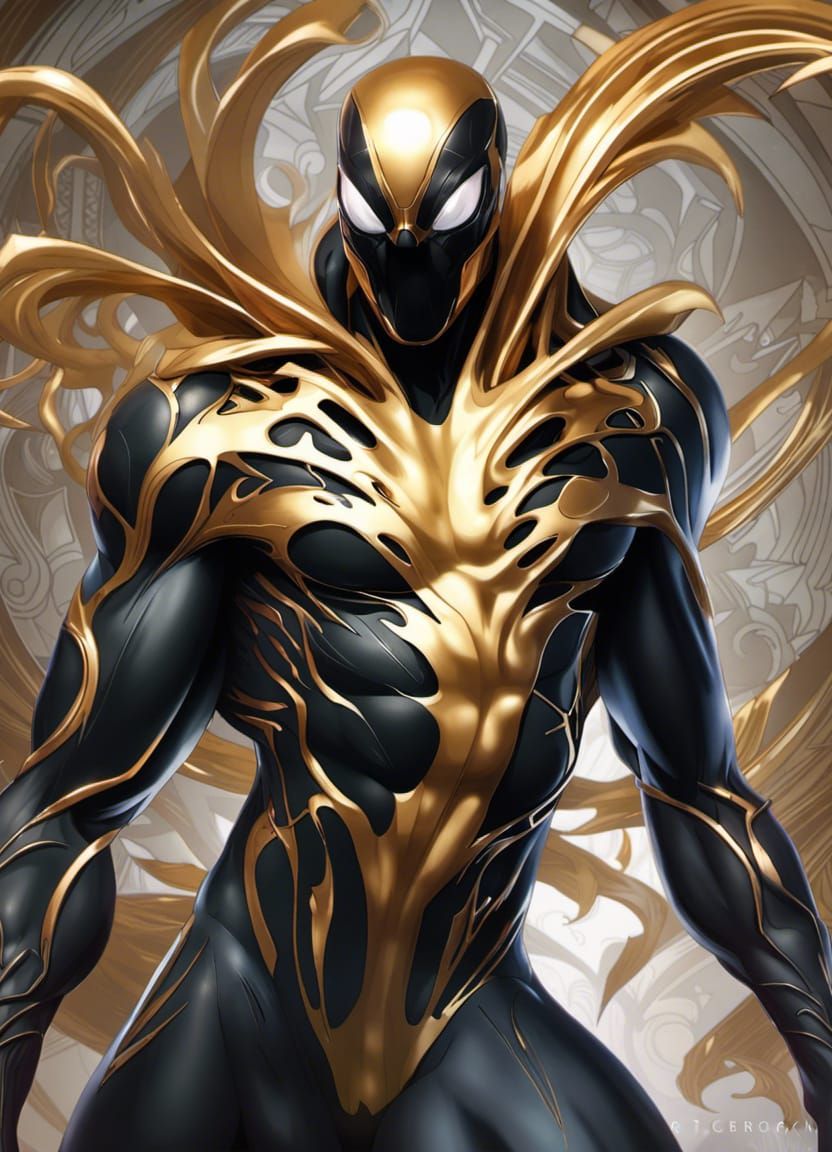 Gold Venom Symbiote: Sleek Cinematic Comic Art