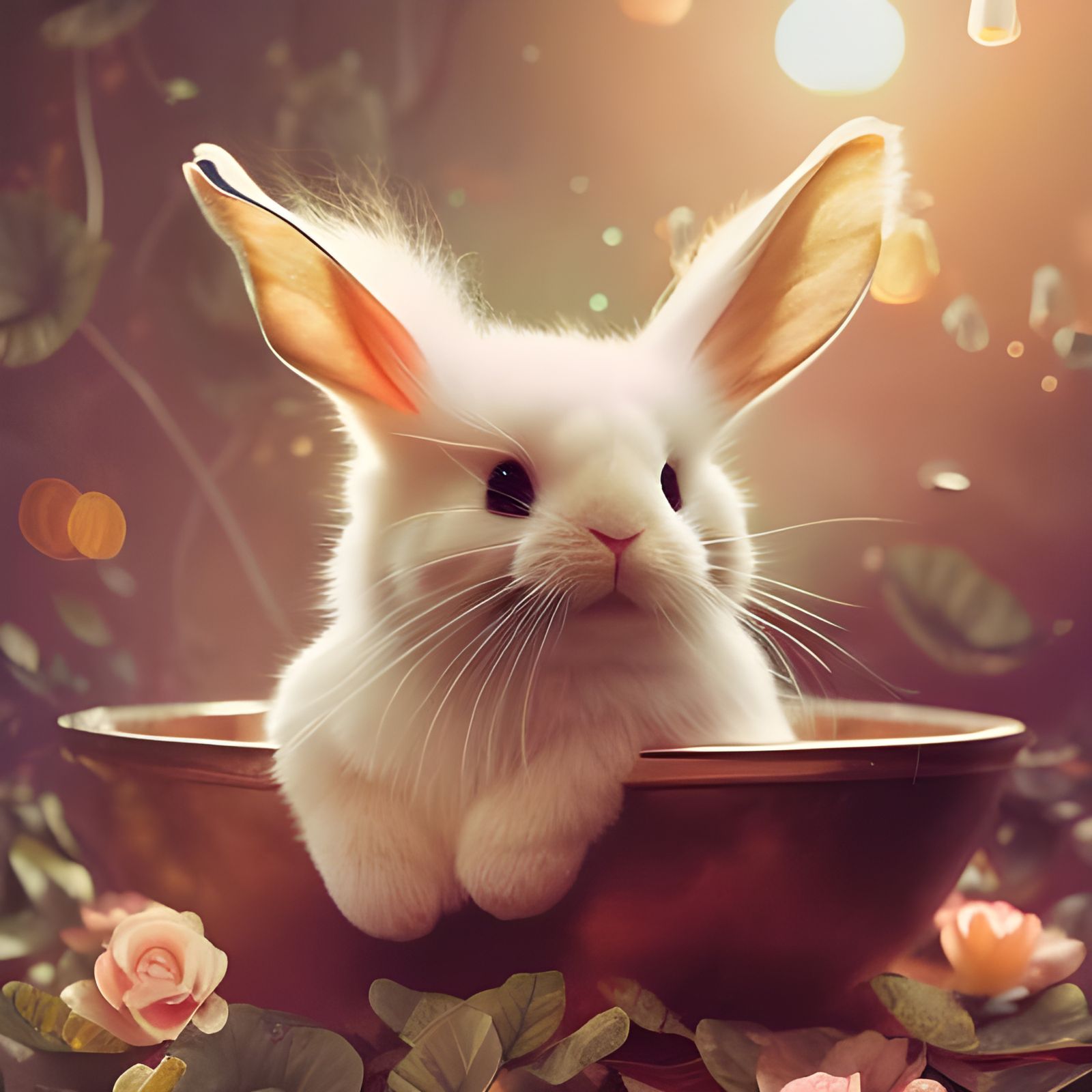 Chibi Rabbit in Spa Bath: Detailed Portrait
