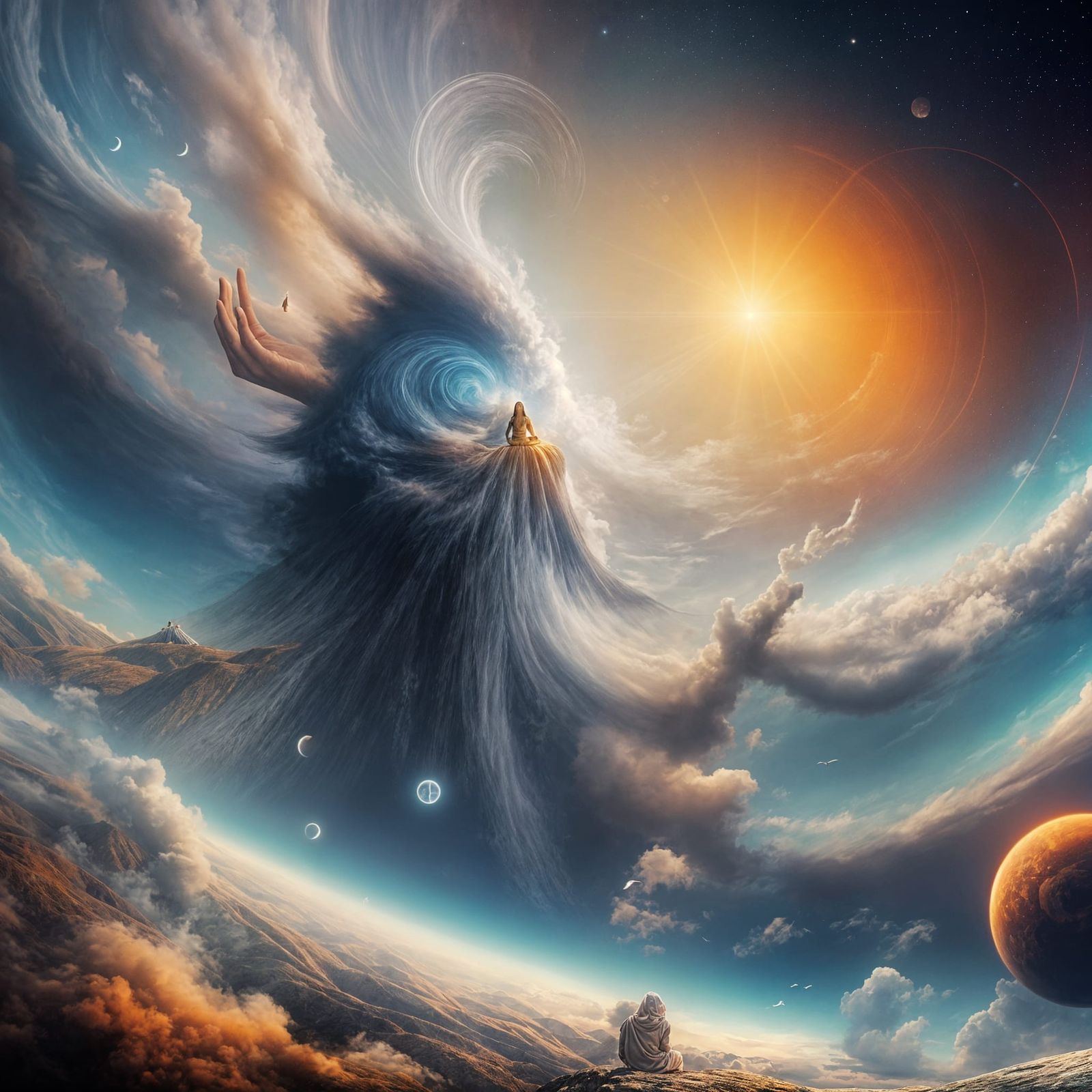 Meditative Figure Amidst Space Nebulas