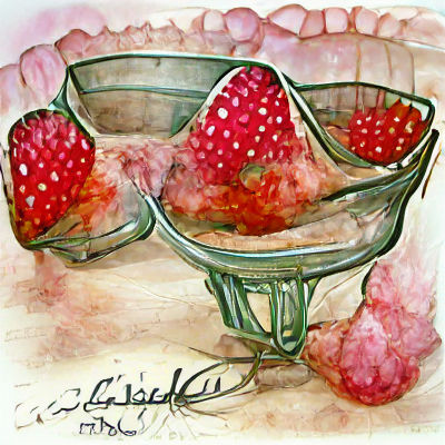 Strawberries in Glass Bowl, Watercolor Still Life