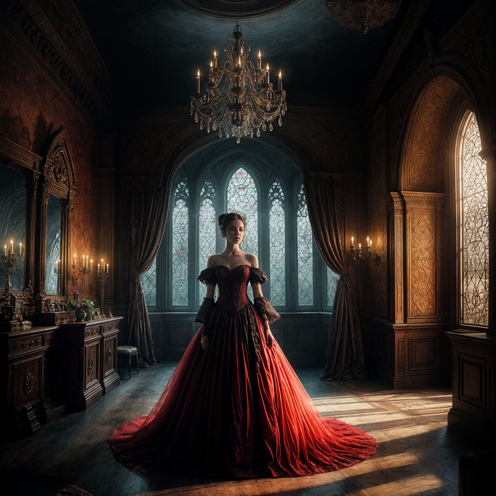 Ethereal Gothic Wedding Gown in Cinematic Splendor