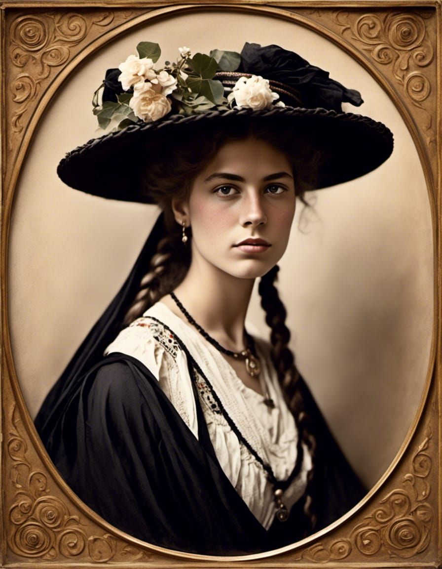Victorian Mediterranean Woman with Braided Hair