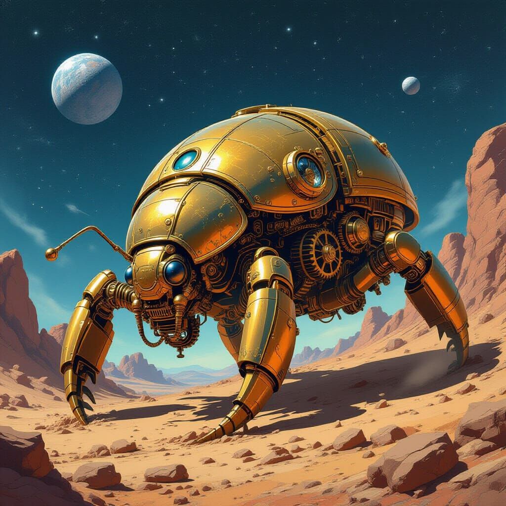 Steampunk Scarab Excavation Machine on Asteroid