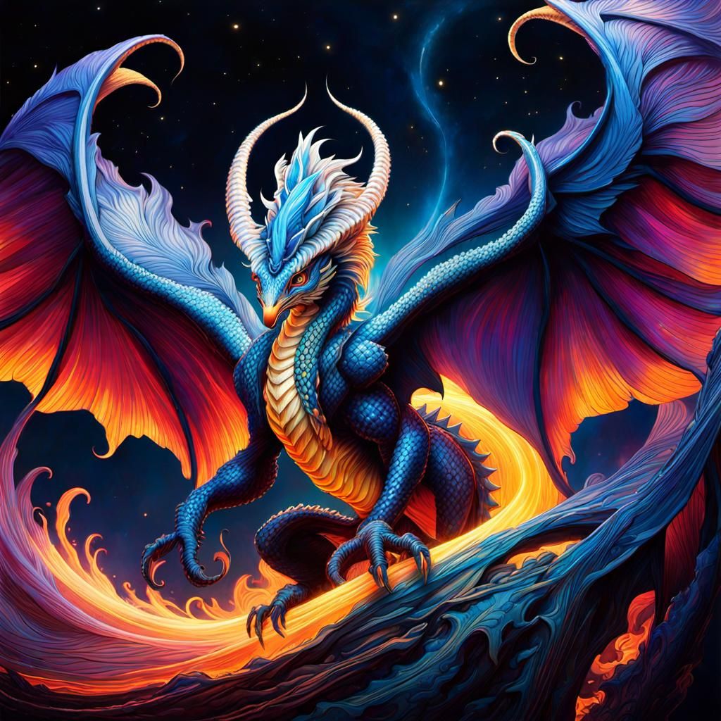 Rainbow Dragon in Enchanted Forest: Psychedelic Art